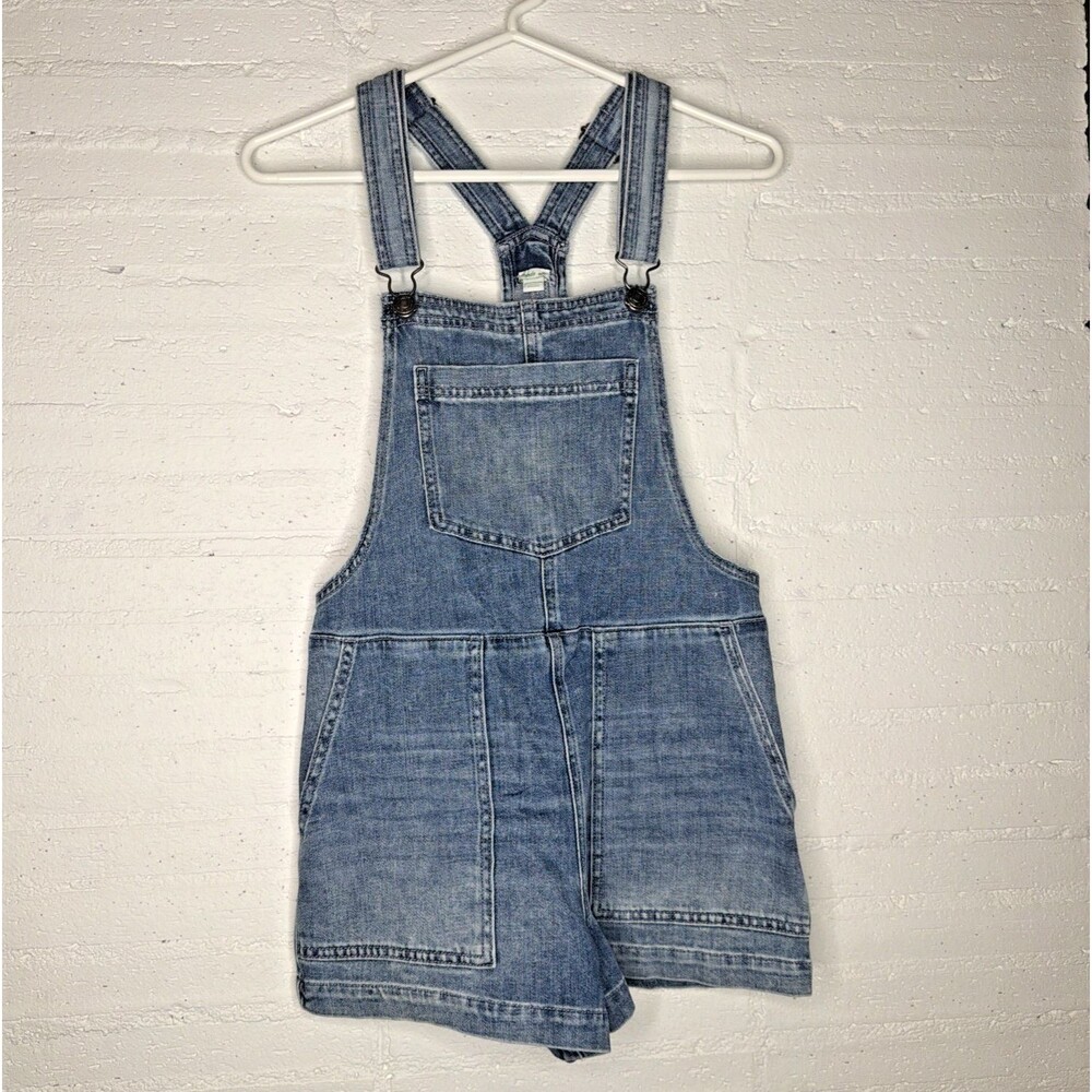 Aerie Werk & Play Denim Shortalls XS Whiskering Embroidered